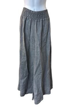 Tina Stephens Italy Gray Linen Wide Leg Palazzo Pants Womens XS Elastic Waist